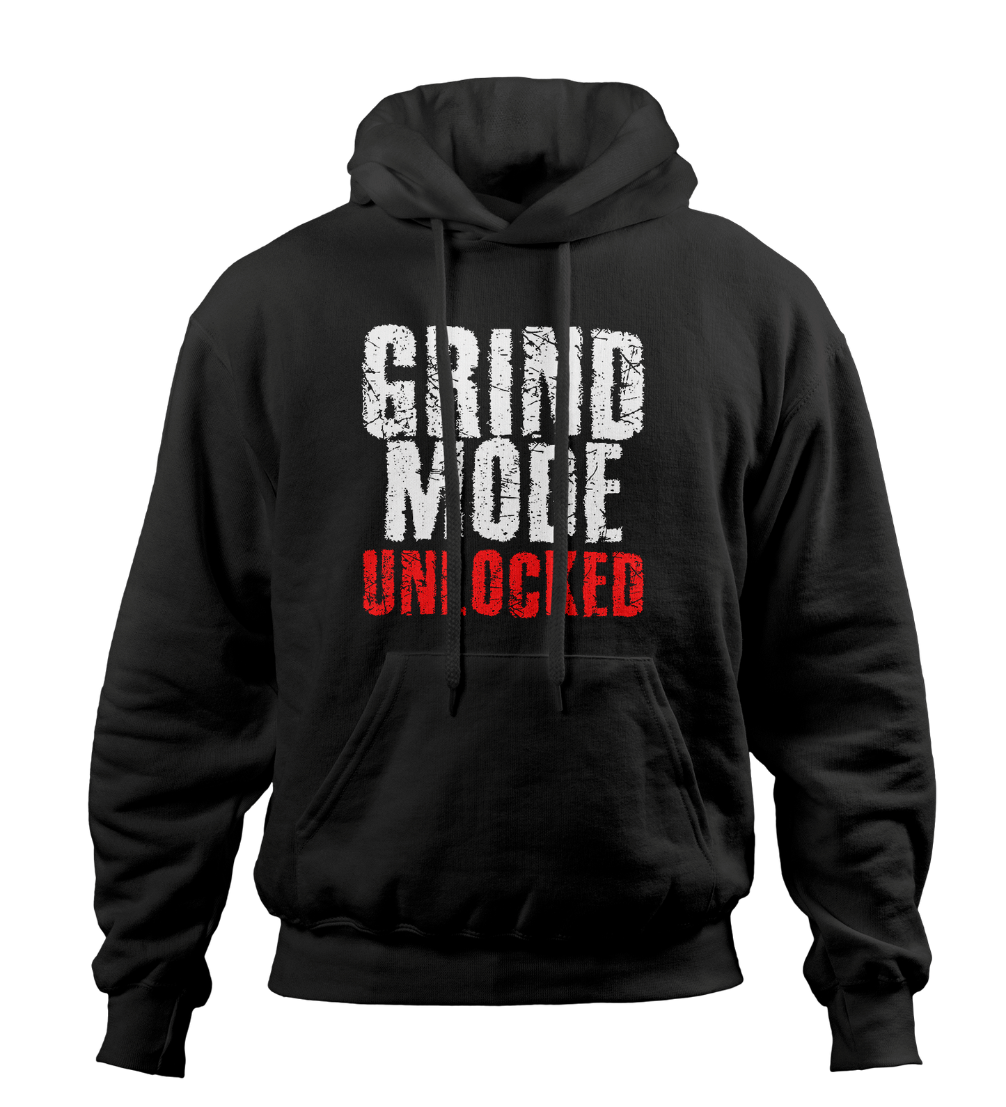Grind Mode Unlocked Black Hoodie (White and Red)