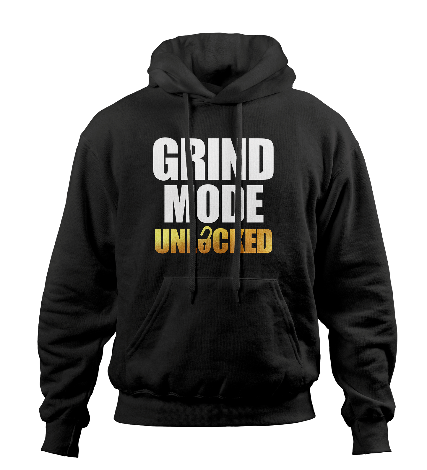 Grind Mode Unlocked Black Hoodie (White and Gold)