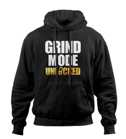 Grind Mode Unlocked Black Hoodie (White and Gold)