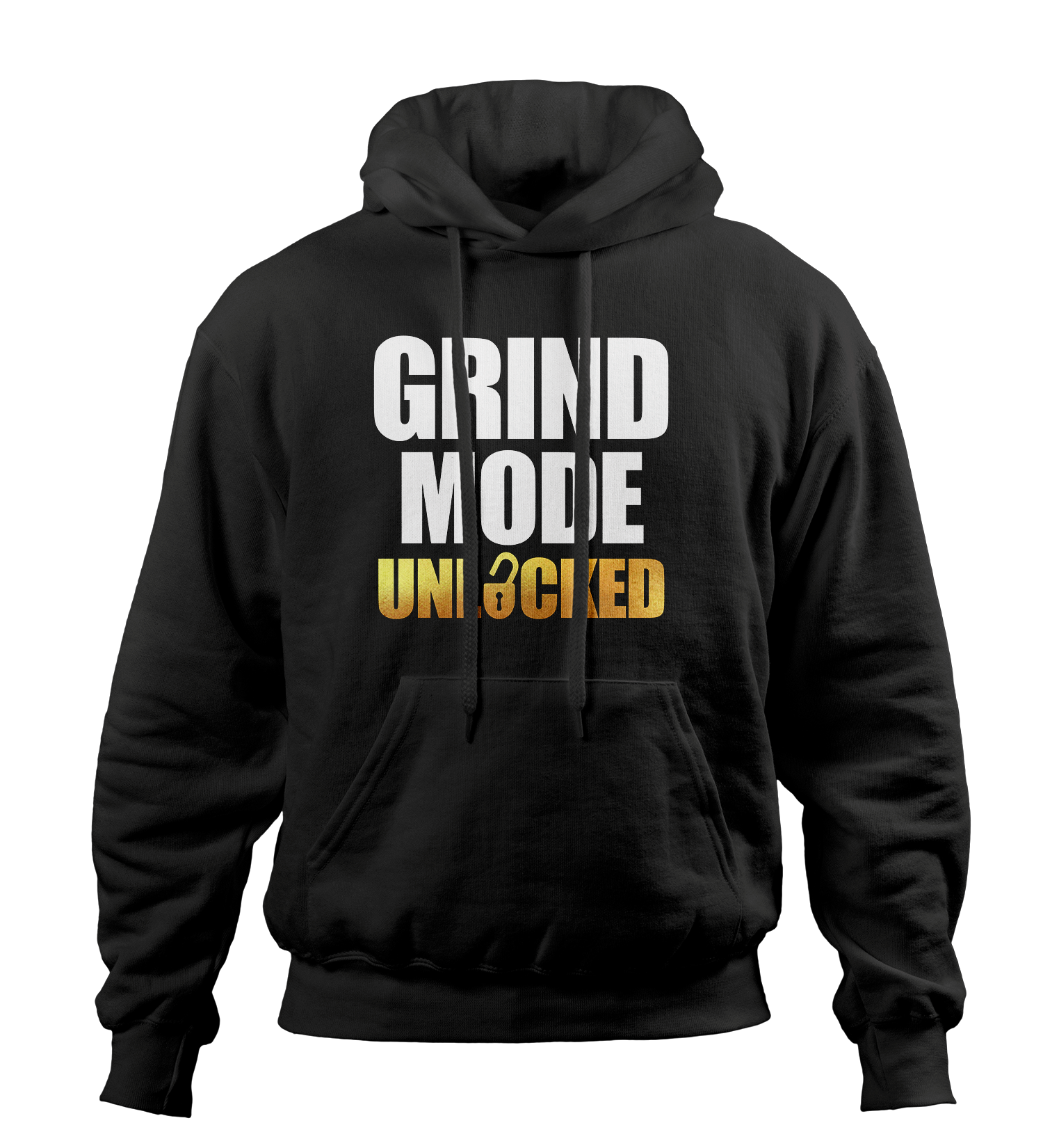 Grind Mode Unlocked Black Hoodie (White and Gold)