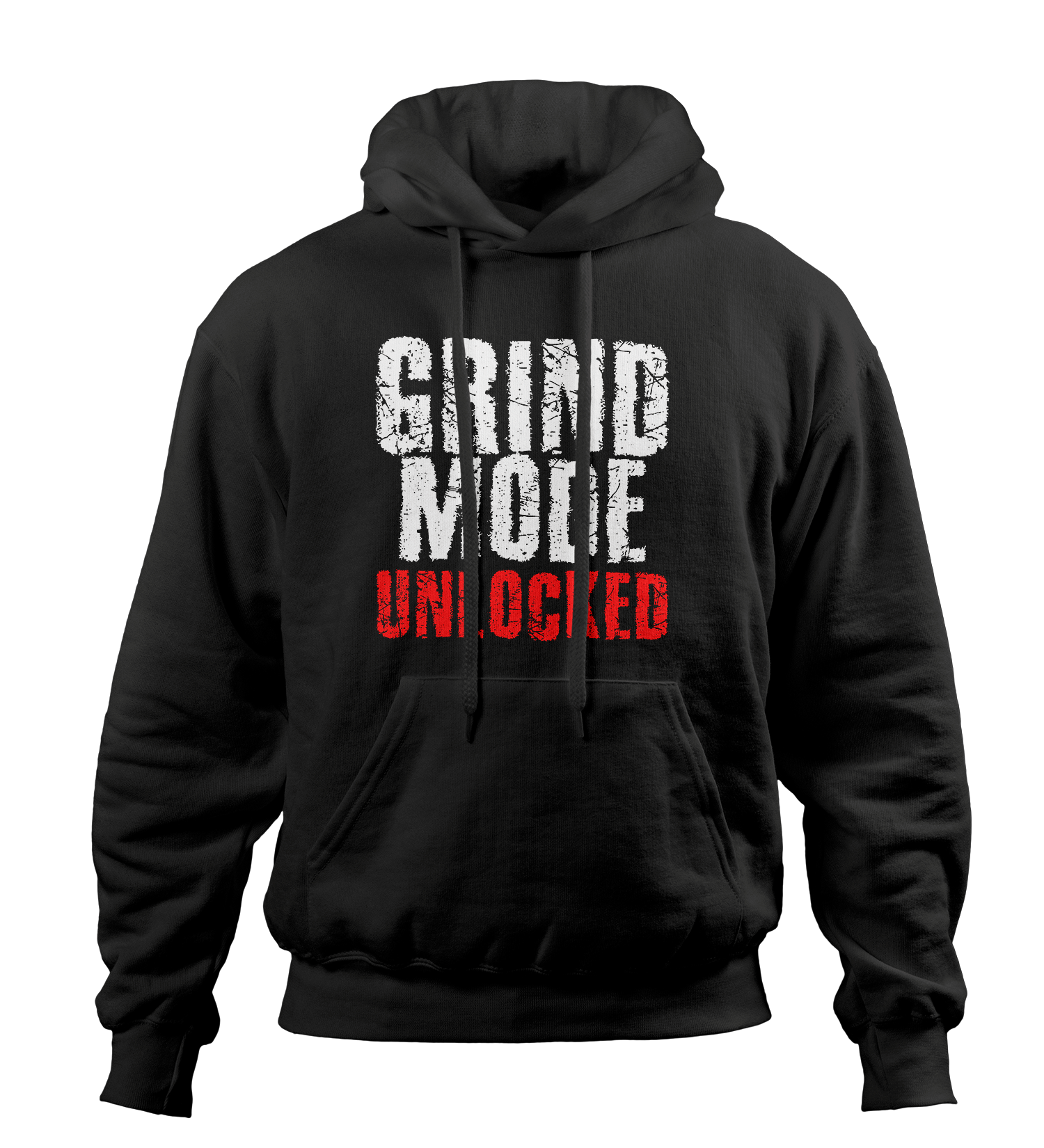 Grind Mode Unlocked Black Hoodie (White and Red)