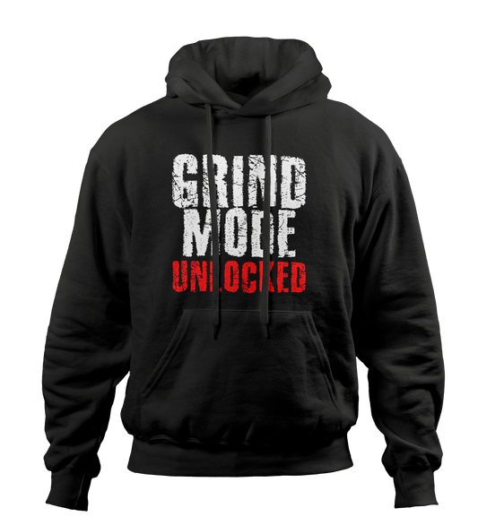 Grind Mode Unlocked Black Hoodie (White and Red)