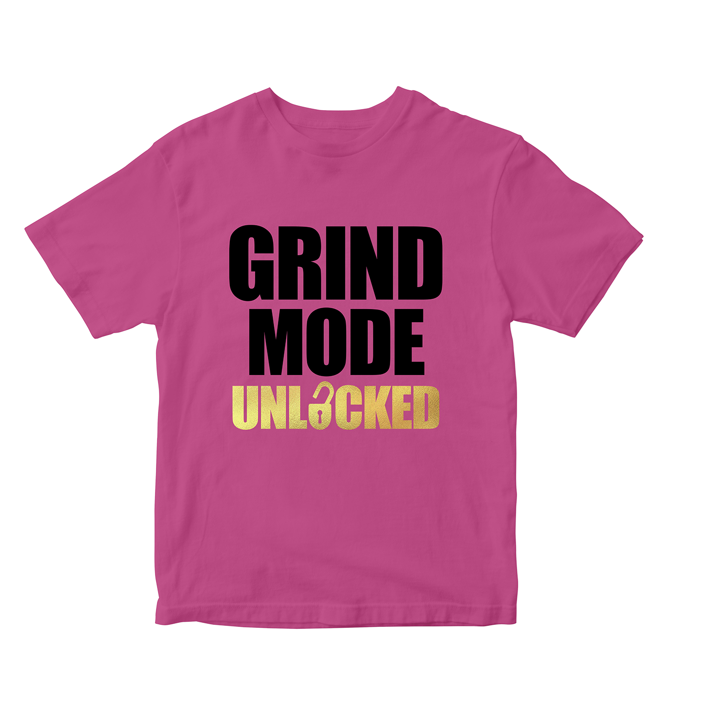 Grind Mode Unlocked Pink Shirt (Black and Gold) – Breathe Nation