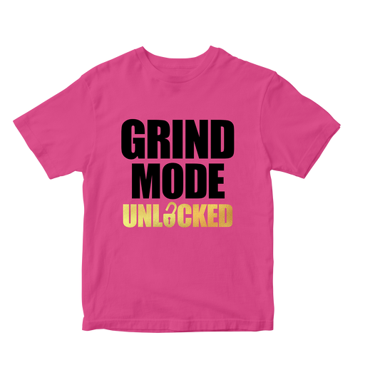 Grind Mode Unlocked Pink Shirt (Black and Gold)