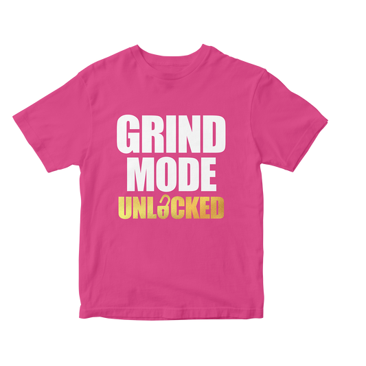 Grind Mode Unlocked Pink Shirt (White and Gold)