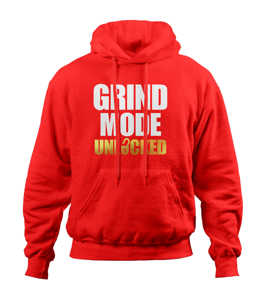 Grind Mode Unlocked Red Hoodie (White and Gold)