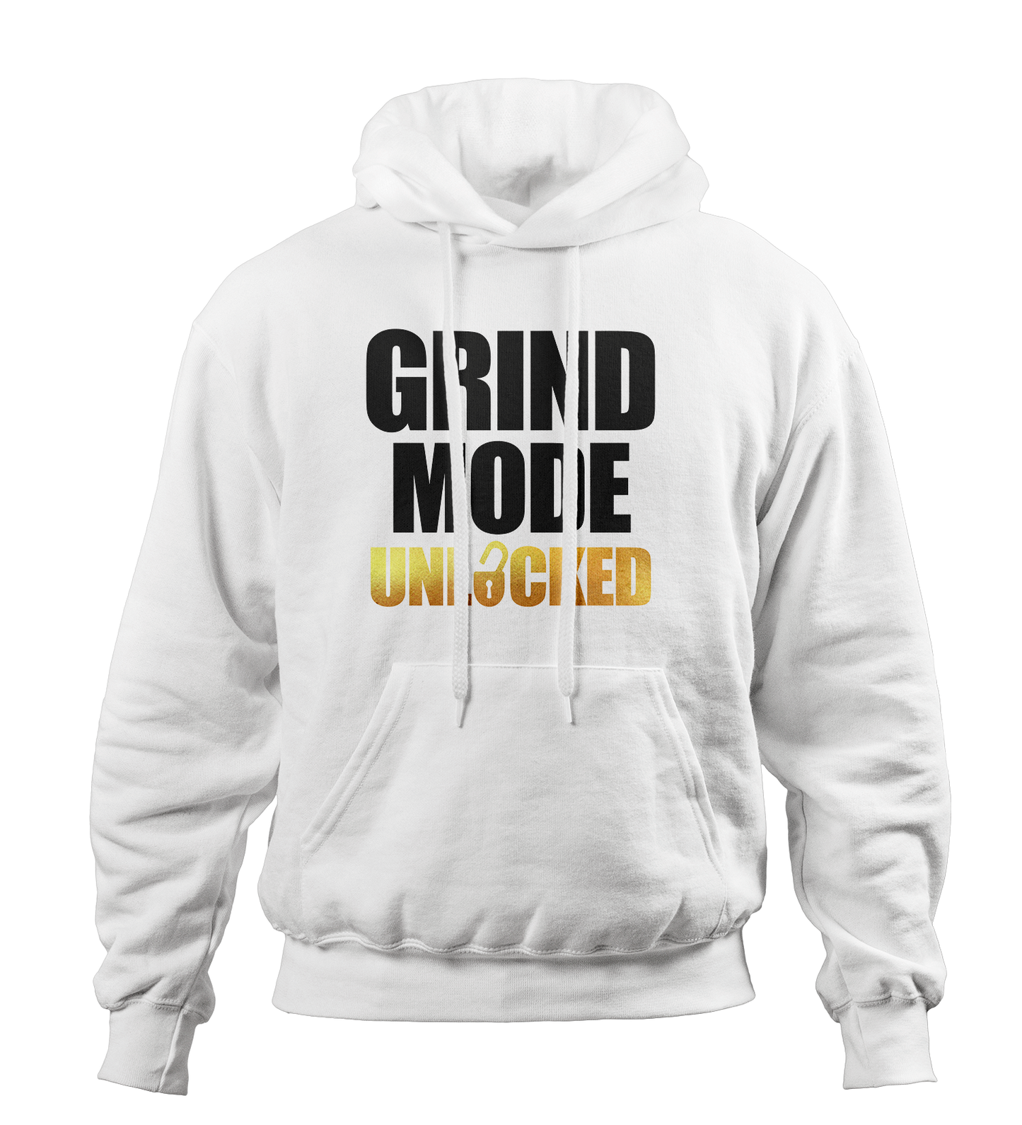 Grind Mode Unlocked White Hoodie (Black and Gold)