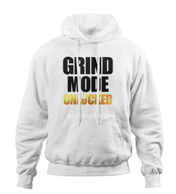 Grind Mode Unlocked White Hoodie (Black and Gold)